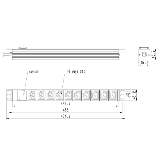19' stekkerdoos met schakelaar (PDU)